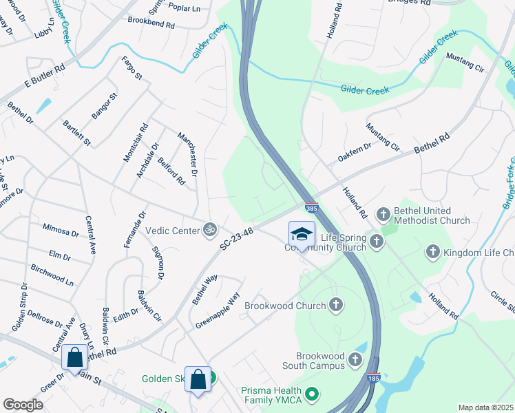 map of restaurants, bars, coffee shops, grocery stores, and more near 1806 Bethel Road in Simpsonville