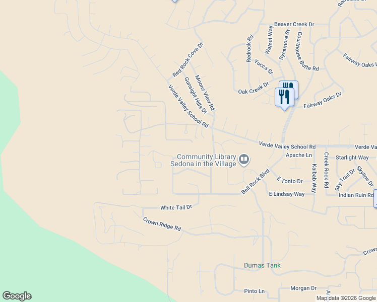map of restaurants, bars, coffee shops, grocery stores, and more near 595 Deer Pass Drive in Sedona