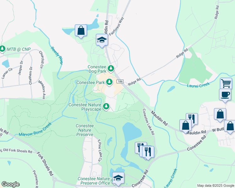 map of restaurants, bars, coffee shops, grocery stores, and more near Braves Avenue in Greenville