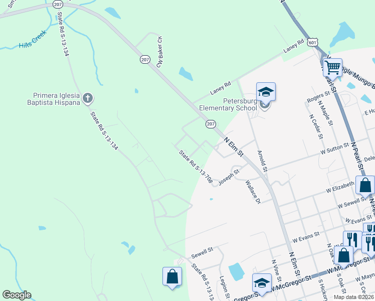 map of restaurants, bars, coffee shops, grocery stores, and more near 324 Edisto Street in Pageland
