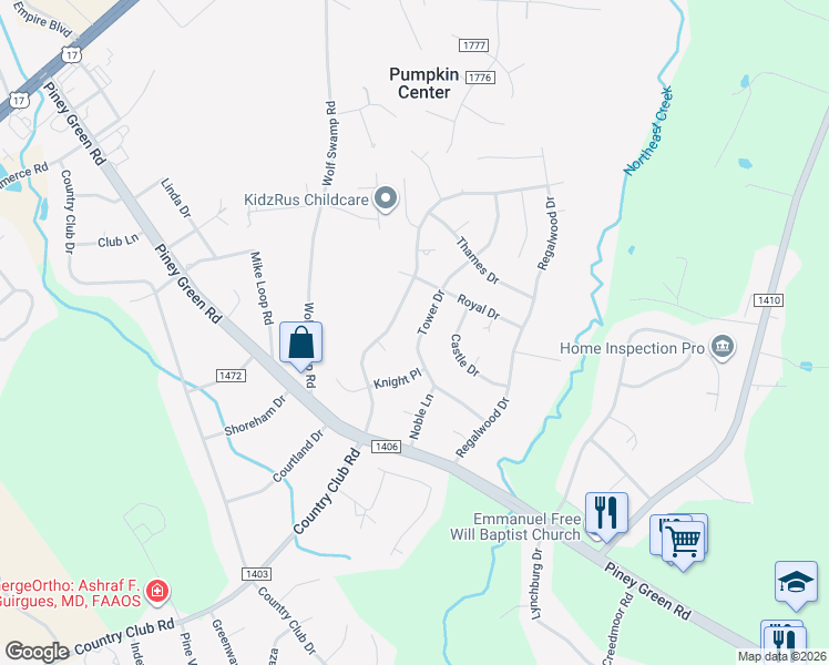 map of restaurants, bars, coffee shops, grocery stores, and more near 309 Tower Drive in Jacksonville