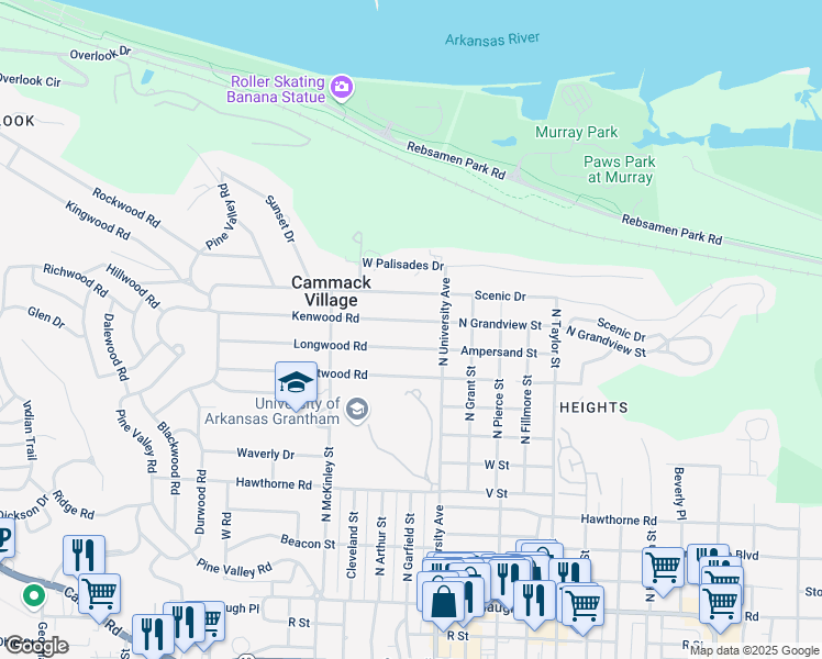 map of restaurants, bars, coffee shops, grocery stores, and more near 6101 Kenwood Road in Little Rock