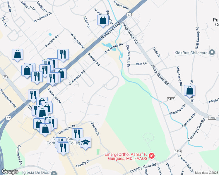 map of restaurants, bars, coffee shops, grocery stores, and more near 520 University Drive in Jacksonville