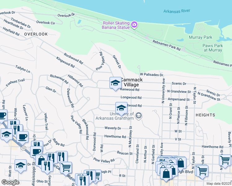 map of restaurants, bars, coffee shops, grocery stores, and more near in Little Rock