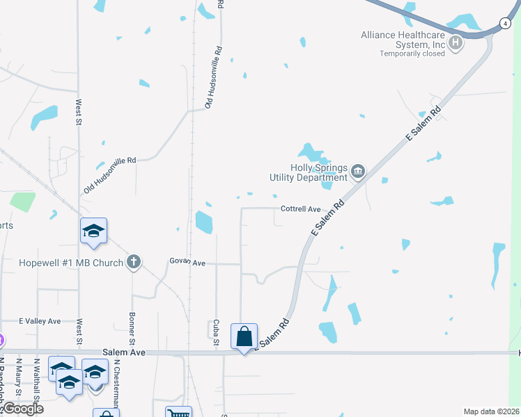 map of restaurants, bars, coffee shops, grocery stores, and more near 659 Cottrell Avenue in Holly Springs
