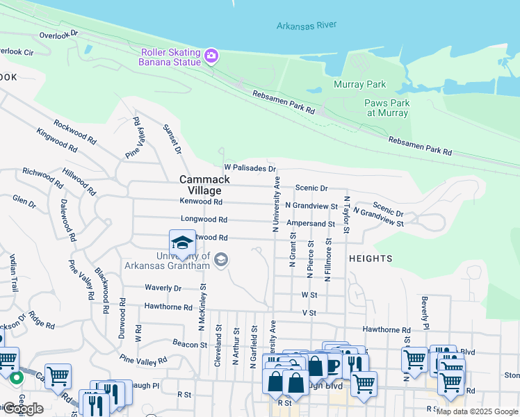 map of restaurants, bars, coffee shops, grocery stores, and more near 6101 Kenwood Road in Little Rock