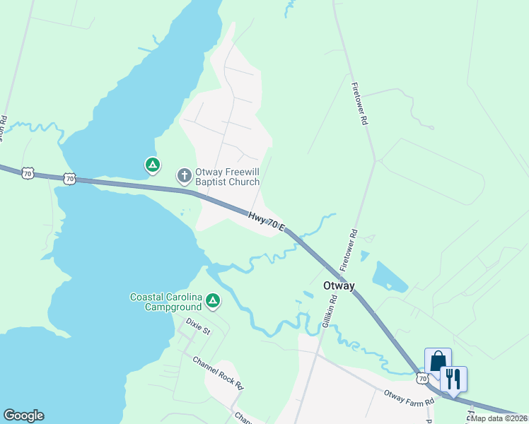 map of restaurants, bars, coffee shops, grocery stores, and more near 359 U.S. 70 in Beaufort