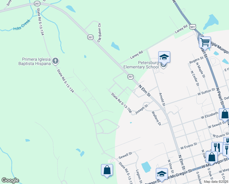 map of restaurants, bars, coffee shops, grocery stores, and more near 324 Edisto Street in Pageland