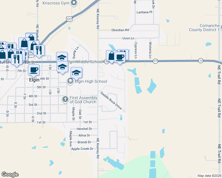 map of restaurants, bars, coffee shops, grocery stores, and more near 1424 Limestone Way in Elgin
