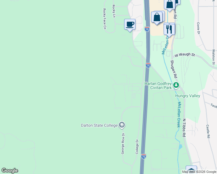 map of restaurants, bars, coffee shops, grocery stores, and more near 2312 Mount Haven Drive in Dalton
