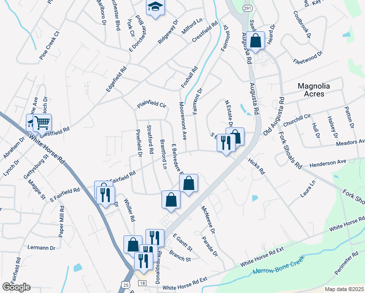 map of restaurants, bars, coffee shops, grocery stores, and more near 200 East Fairfield Road in Greenville