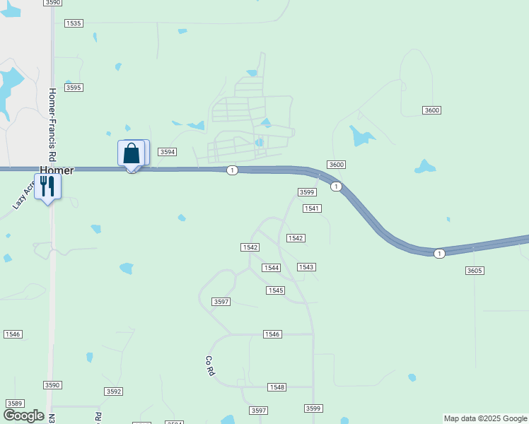 map of restaurants, bars, coffee shops, grocery stores, and more near 19842 County Road 1542 in Ada