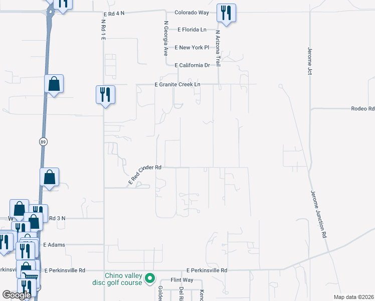 map of restaurants, bars, coffee shops, grocery stores, and more near 2311 North Horseshoe Trail in Chino Valley