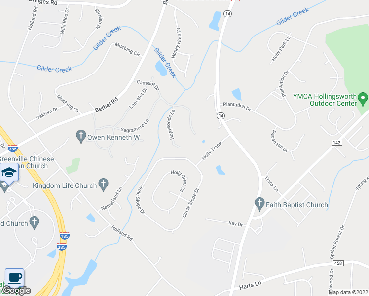 map of restaurants, bars, coffee shops, grocery stores, and more near 102 Circle Slope Drive in Simpsonville