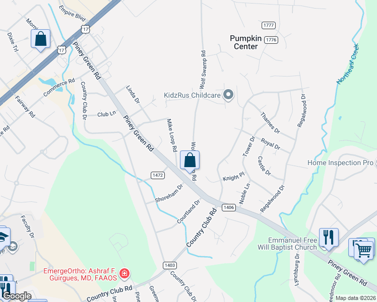 map of restaurants, bars, coffee shops, grocery stores, and more near 1322 Wolf Swamp Road in Jacksonville