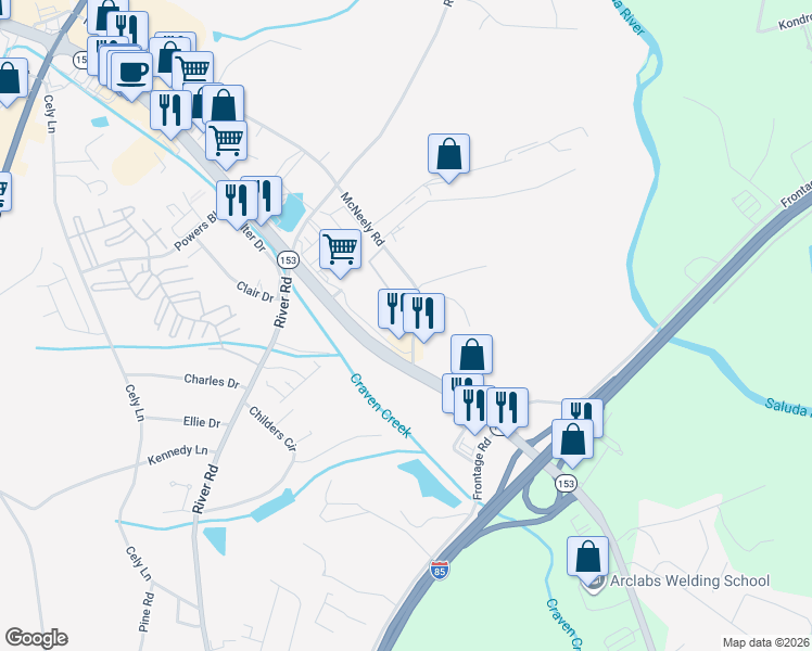 map of restaurants, bars, coffee shops, grocery stores, and more near 546 McNeely Road in Piedmont