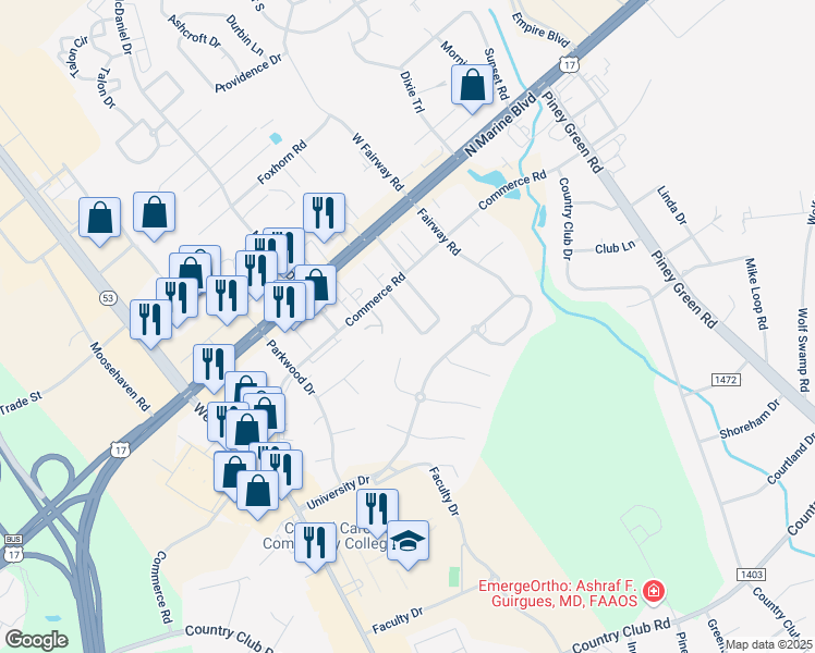 map of restaurants, bars, coffee shops, grocery stores, and more near 128 Marlene Drive in Jacksonville