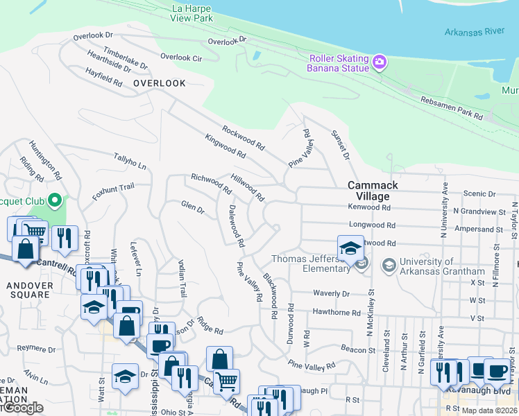 map of restaurants, bars, coffee shops, grocery stores, and more near 2901 Circlewood Drive in Little Rock