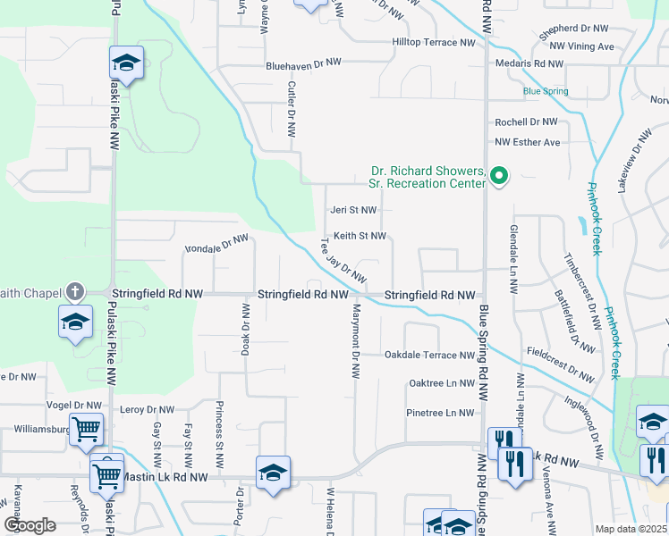 map of restaurants, bars, coffee shops, grocery stores, and more near 4207 Tee Jay Drive Northwest in Huntsville