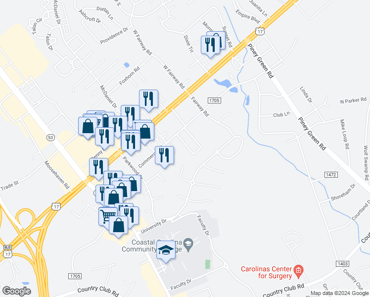 map of restaurants, bars, coffee shops, grocery stores, and more near 122 Marlene Drive in Jacksonville