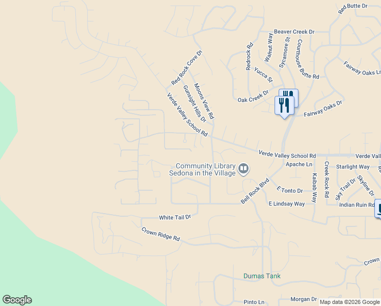 map of restaurants, bars, coffee shops, grocery stores, and more near 595 Deer Pass Drive in Sedona