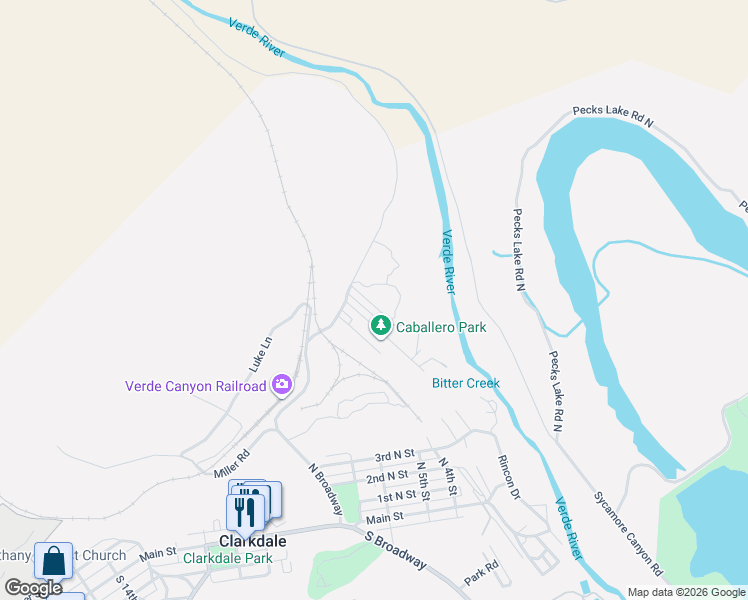 map of restaurants, bars, coffee shops, grocery stores, and more near 463-473 Fiesta St in Clarkdale
