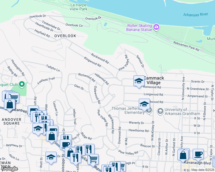 map of restaurants, bars, coffee shops, grocery stores, and more near 2901 Circlewood Drive in Little Rock