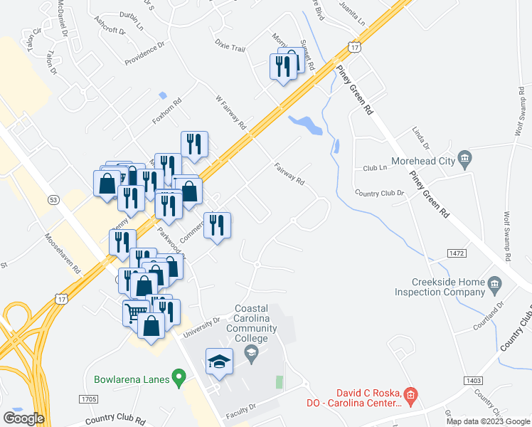 map of restaurants, bars, coffee shops, grocery stores, and more near 141 Marlene Drive in Jacksonville