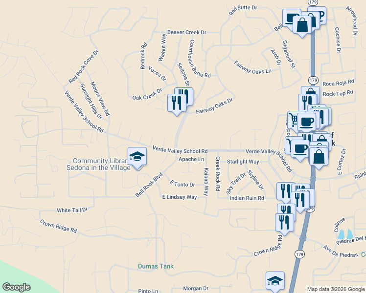 map of restaurants, bars, coffee shops, grocery stores, and more near 689-783 Bell Rock Boulevard in Sedona
