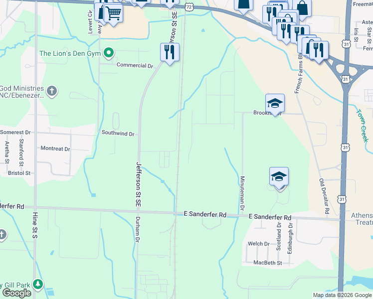 map of restaurants, bars, coffee shops, grocery stores, and more near 1506 South Monroe Street in Athens