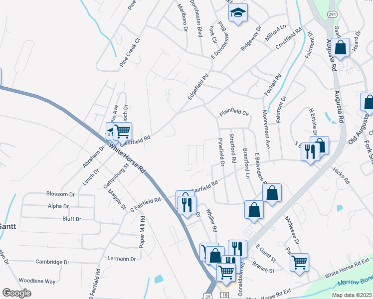 map of restaurants, bars, coffee shops, grocery stores, and more near 530 Holmes Drive in Greenville