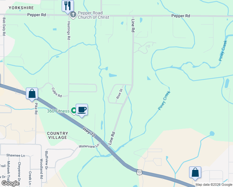 map of restaurants, bars, coffee shops, grocery stores, and more near 15443 Rise Street in Athens