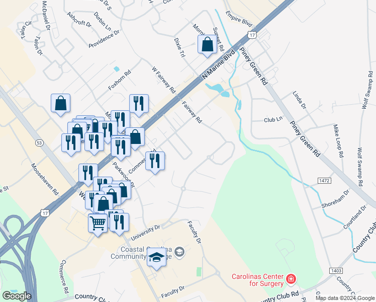 map of restaurants, bars, coffee shops, grocery stores, and more near 147 Marlene Drive in Jacksonville