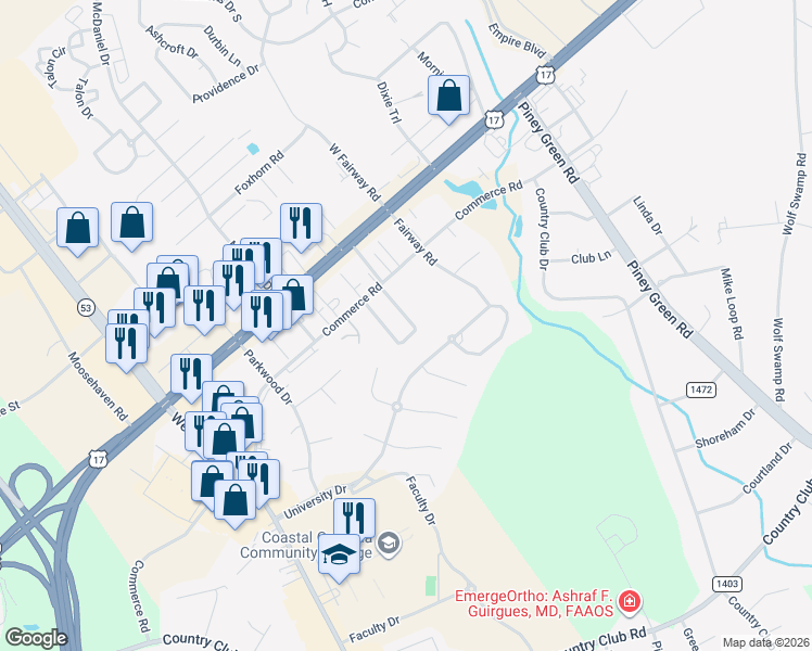 map of restaurants, bars, coffee shops, grocery stores, and more near 147 Marlene Drive in Jacksonville
