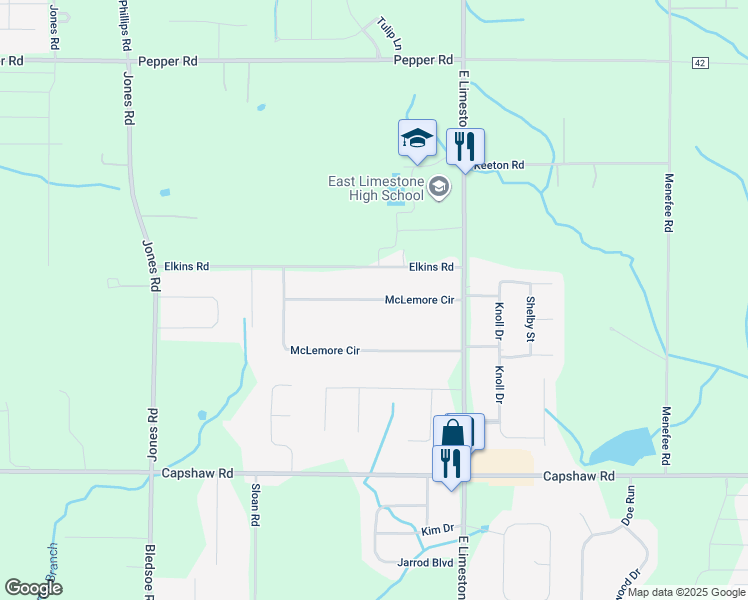 map of restaurants, bars, coffee shops, grocery stores, and more near 27381 McLemore Circle in Harvest