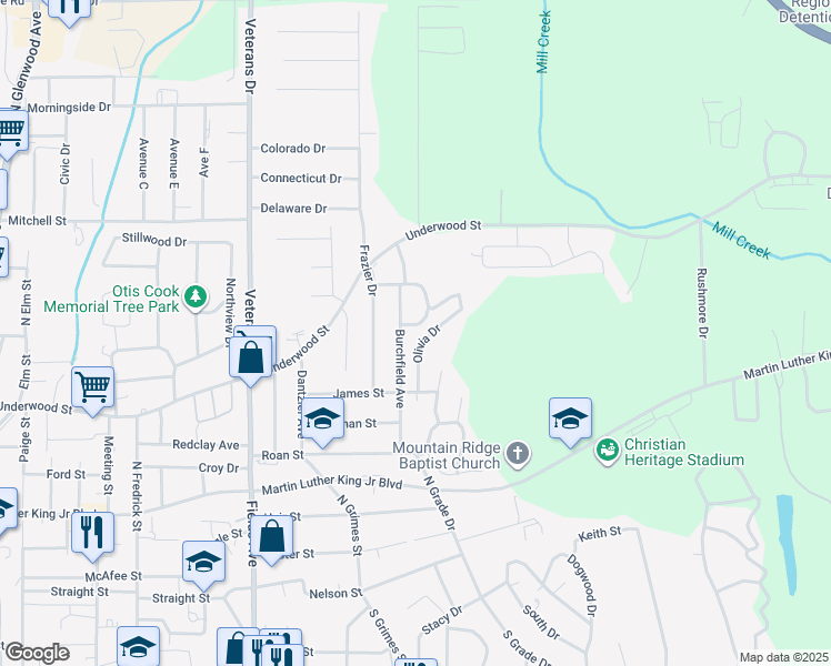 map of restaurants, bars, coffee shops, grocery stores, and more near 701 Burchfield Avenue in Dalton