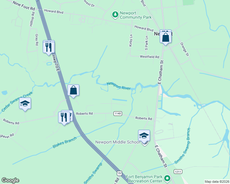 map of restaurants, bars, coffee shops, grocery stores, and more near 112 Graham Road in Newport