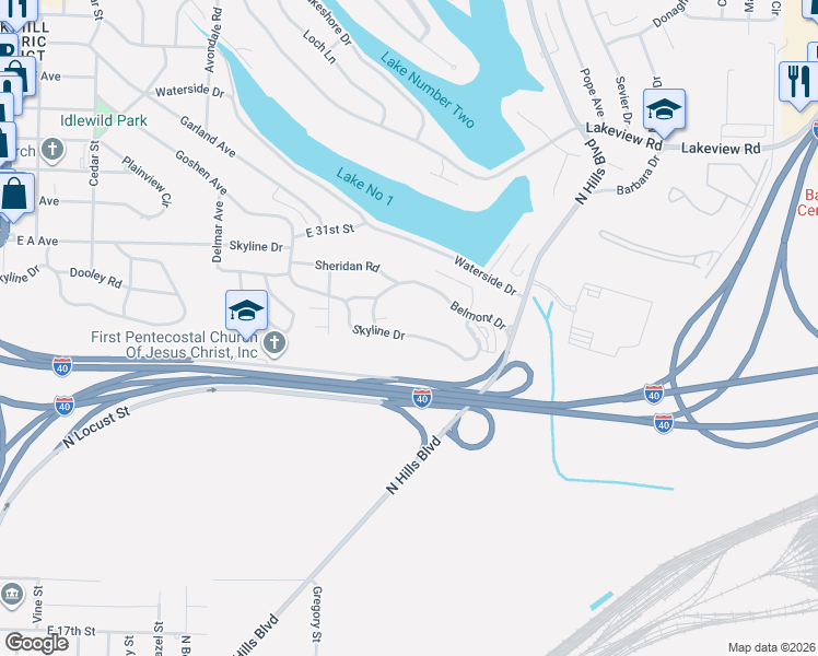 map of restaurants, bars, coffee shops, grocery stores, and more near 218 Belmont Drive in North Little Rock