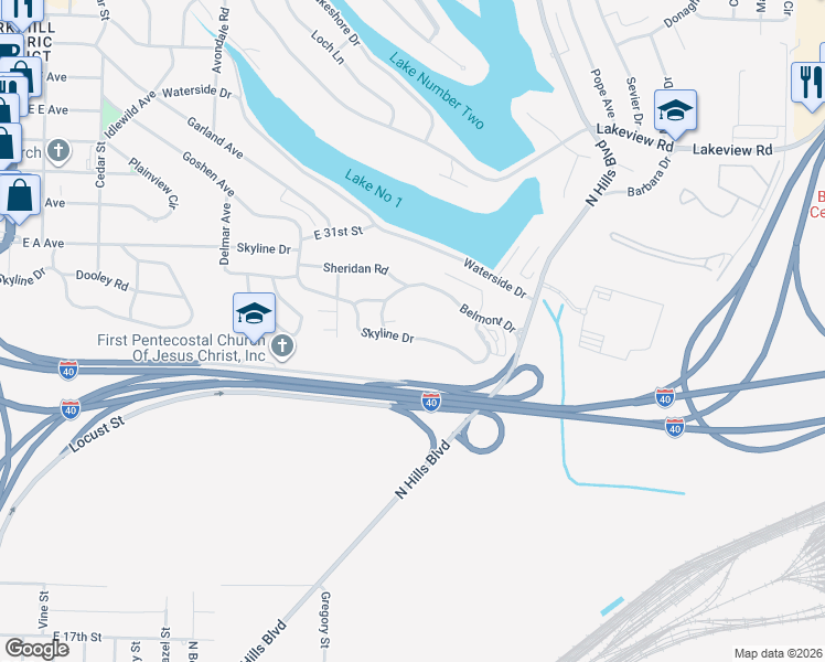 map of restaurants, bars, coffee shops, grocery stores, and more near 110 Belmont Drive in North Little Rock