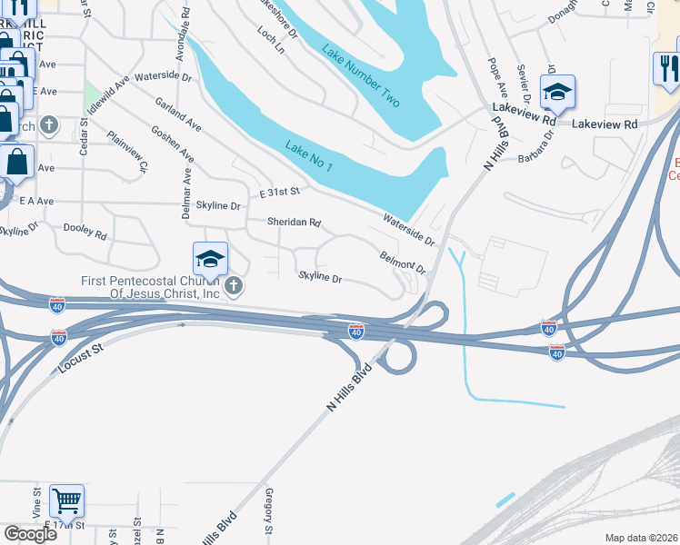 map of restaurants, bars, coffee shops, grocery stores, and more near 110 Belmont Drive in North Little Rock