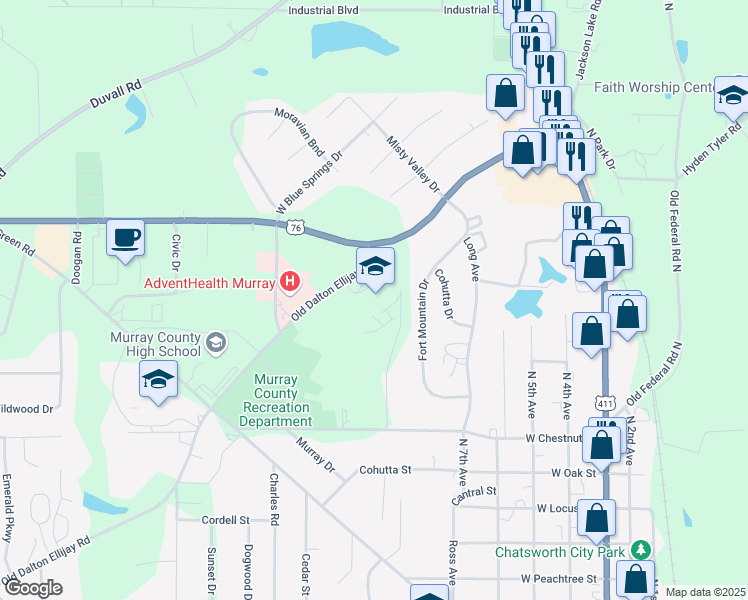 map of restaurants, bars, coffee shops, grocery stores, and more near 700 Old Dalton Ellijay Road in Chatsworth