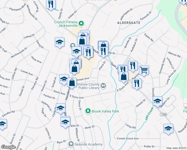 map of restaurants, bars, coffee shops, grocery stores, and more near 200 Carmen Avenue in Jacksonville