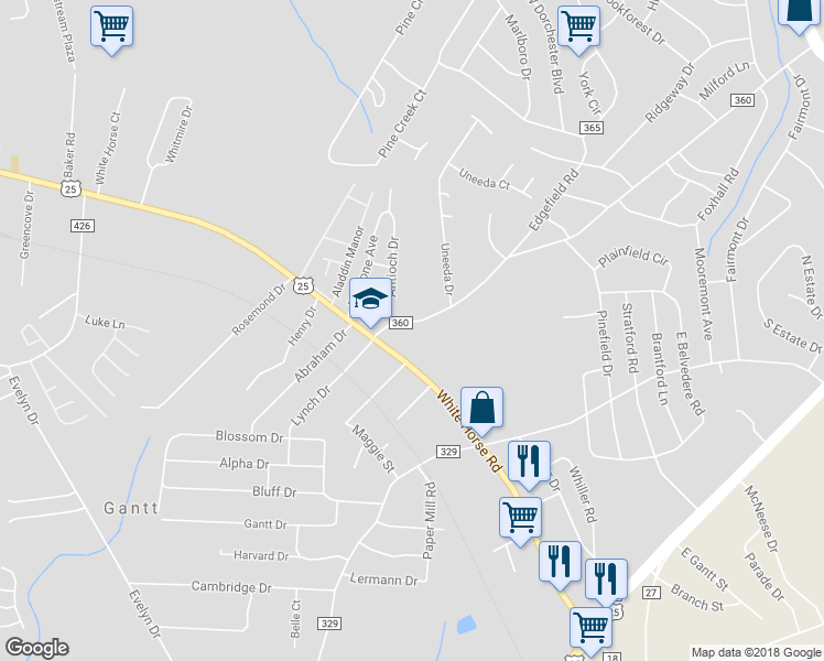 map of restaurants, bars, coffee shops, grocery stores, and more near 741 Crestfield Road in Greenville