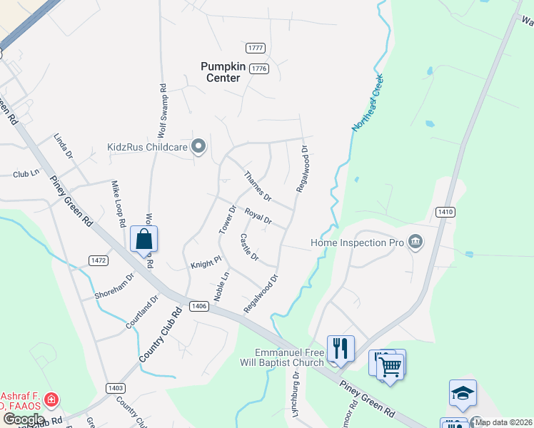 map of restaurants, bars, coffee shops, grocery stores, and more near 109 Thames Drive in Jacksonville