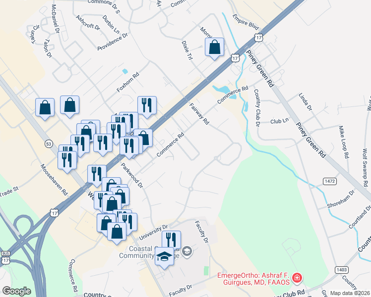 map of restaurants, bars, coffee shops, grocery stores, and more near 200 Marlene Drive in Jacksonville
