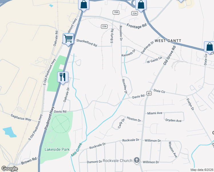 map of restaurants, bars, coffee shops, grocery stores, and more near 121 McCullough Road in Piedmont