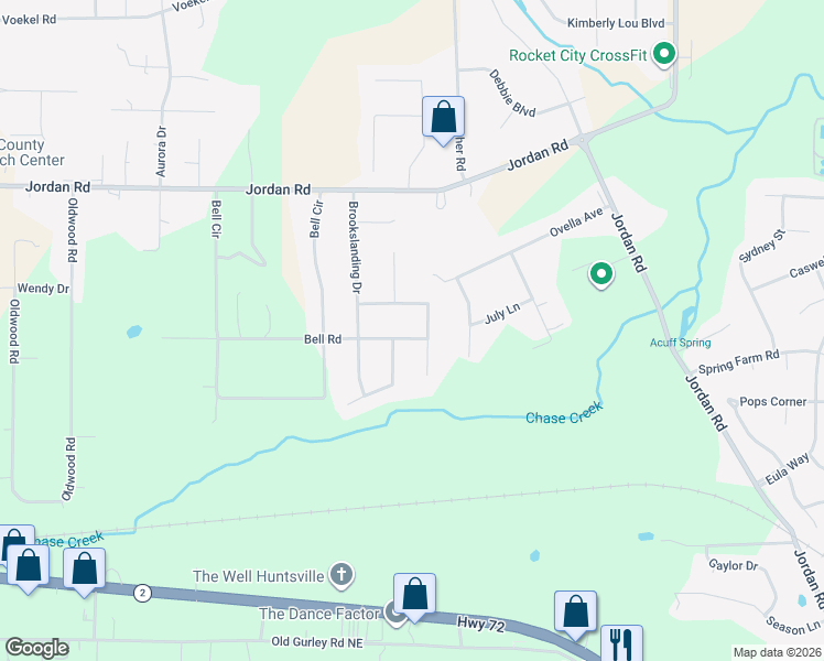 map of restaurants, bars, coffee shops, grocery stores, and more near 81 Bell Road in Huntsville