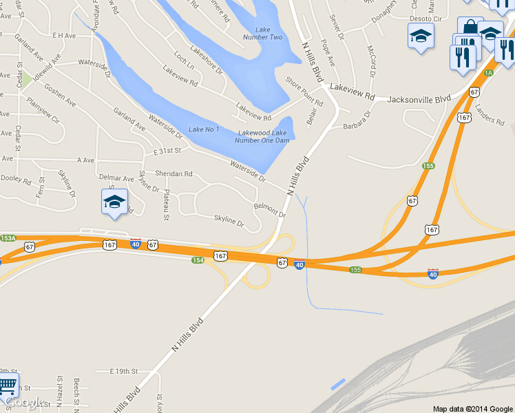 map of restaurants, bars, coffee shops, grocery stores, and more near 323 Belmont Drive in North Little Rock