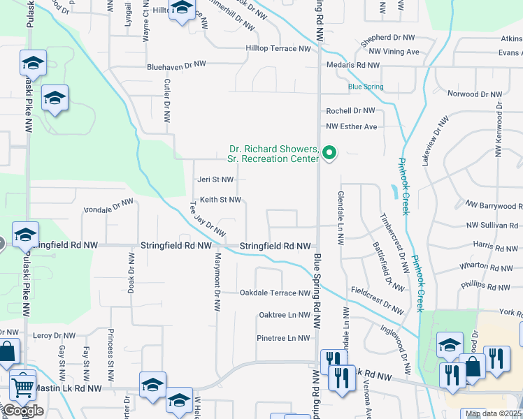 map of restaurants, bars, coffee shops, grocery stores, and more near 4213 Eastland Drive Northwest in Huntsville