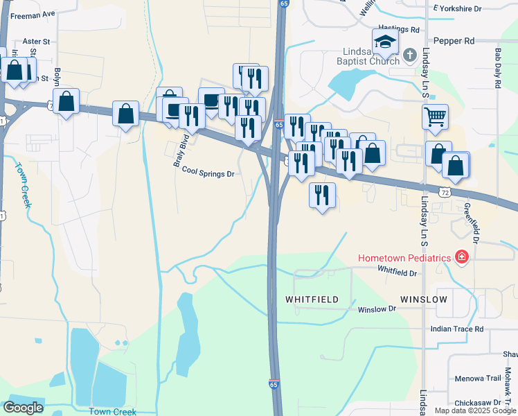 map of restaurants, bars, coffee shops, grocery stores, and more near 1211 Audubon Lane in Athens